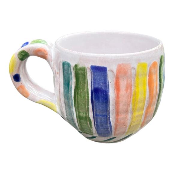 Multi Color Stripes & PolkaDots Pottery Coffee Mug - Picture 3 of 15
